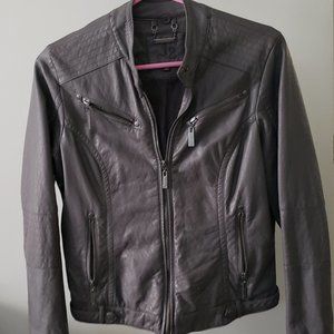 Faux leather size medium Grey bomber jacket with four zippered pockets